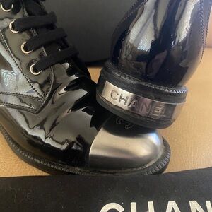Chanel EU38 Patent Leather Moto Ankle Boots